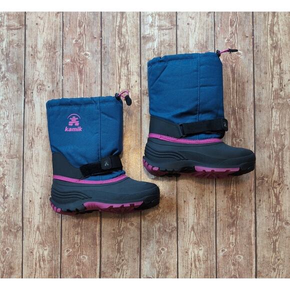 Kamik Rocket Winter / Snow Boots "Light Navy" Blue w/ Pink -- Big Kid 7 - Picture 1 of 4